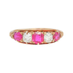 Burmese Ruby and Diamond Five Stone Ring-Charlotte Sayers Antique Jewellery