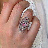 Burmese Ruby and Diamond Plaque Ring-Charlotte Sayers Antique Jewellery