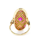 Burmese Ruby and Diamond Plaque Ring-Charlotte Sayers Antique Jewellery