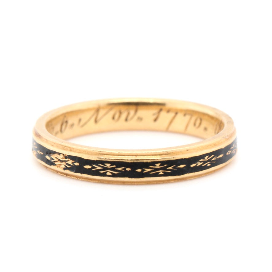 C Reed Black Enamel Georgian Mourning Band Ring-Charlotte Sayers Antique Jewellery