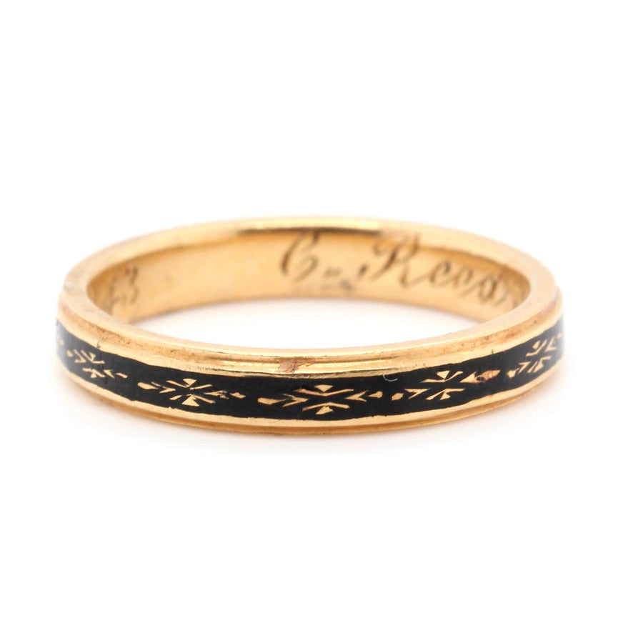 C Reed Black Enamel Georgian Mourning Band Ring-Charlotte Sayers Antique Jewellery