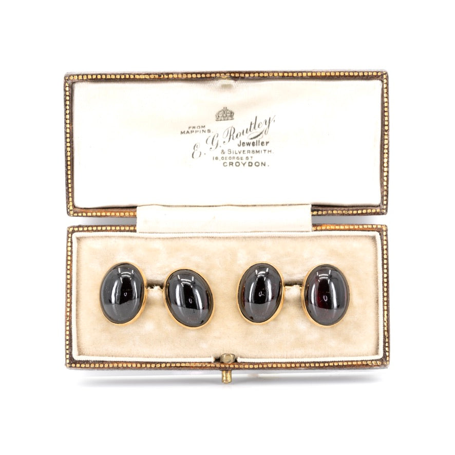 Cabochon Garnet Cufflinks-Charlotte Sayers Antique Jewellery