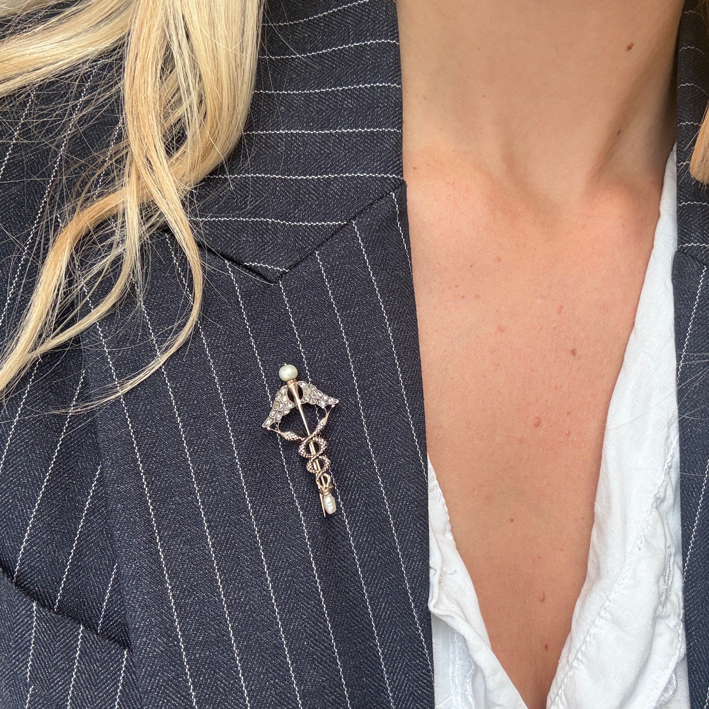 Cadeceus Brooch-Charlotte Sayers Antique Jewellery