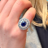 Ceylon Sapphire and Diamond Scalloped Cluster Ring-Charlotte Sayers Antique Jewellery