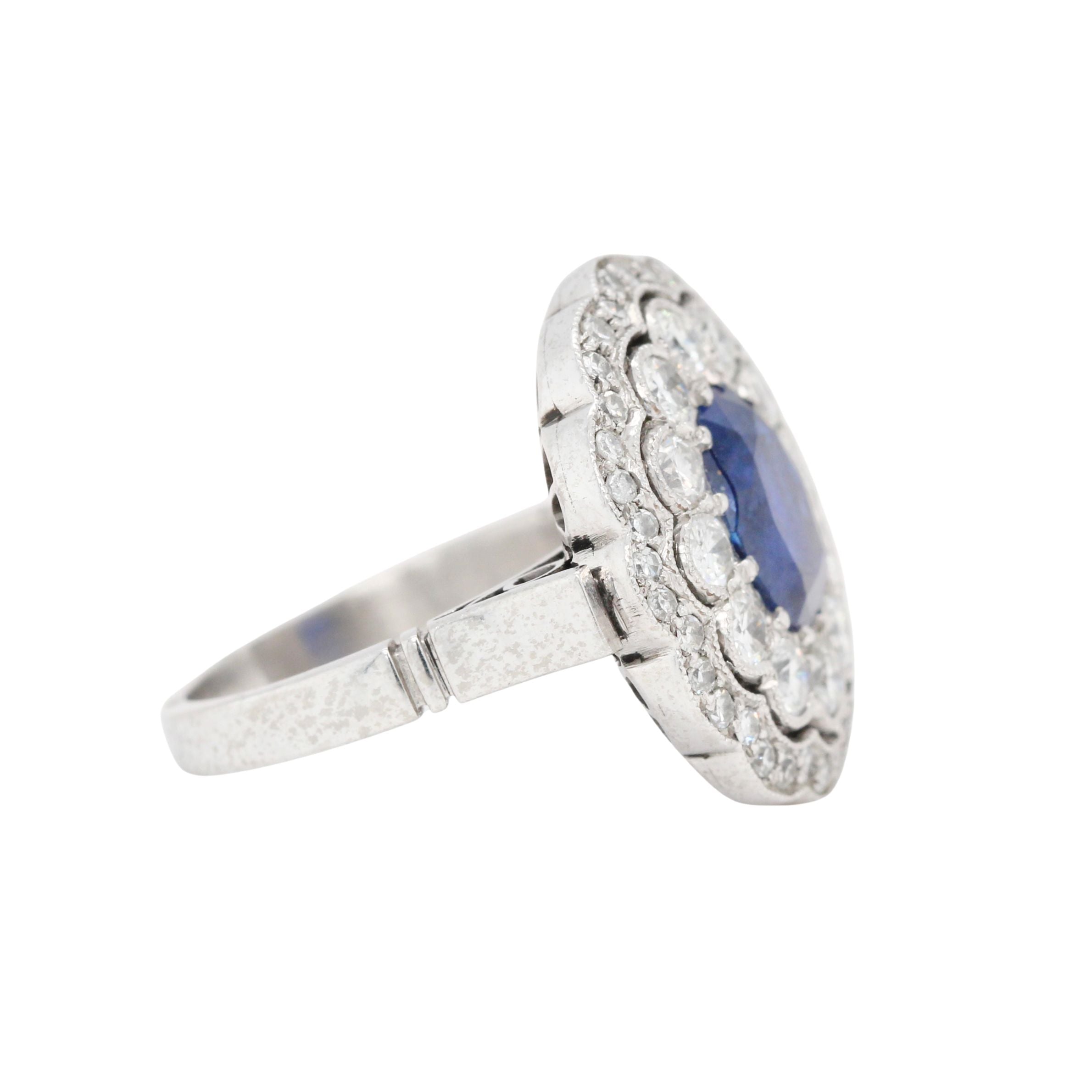 Ceylon Sapphire and Diamond Scalloped Cluster Ring-Charlotte Sayers Antique Jewellery