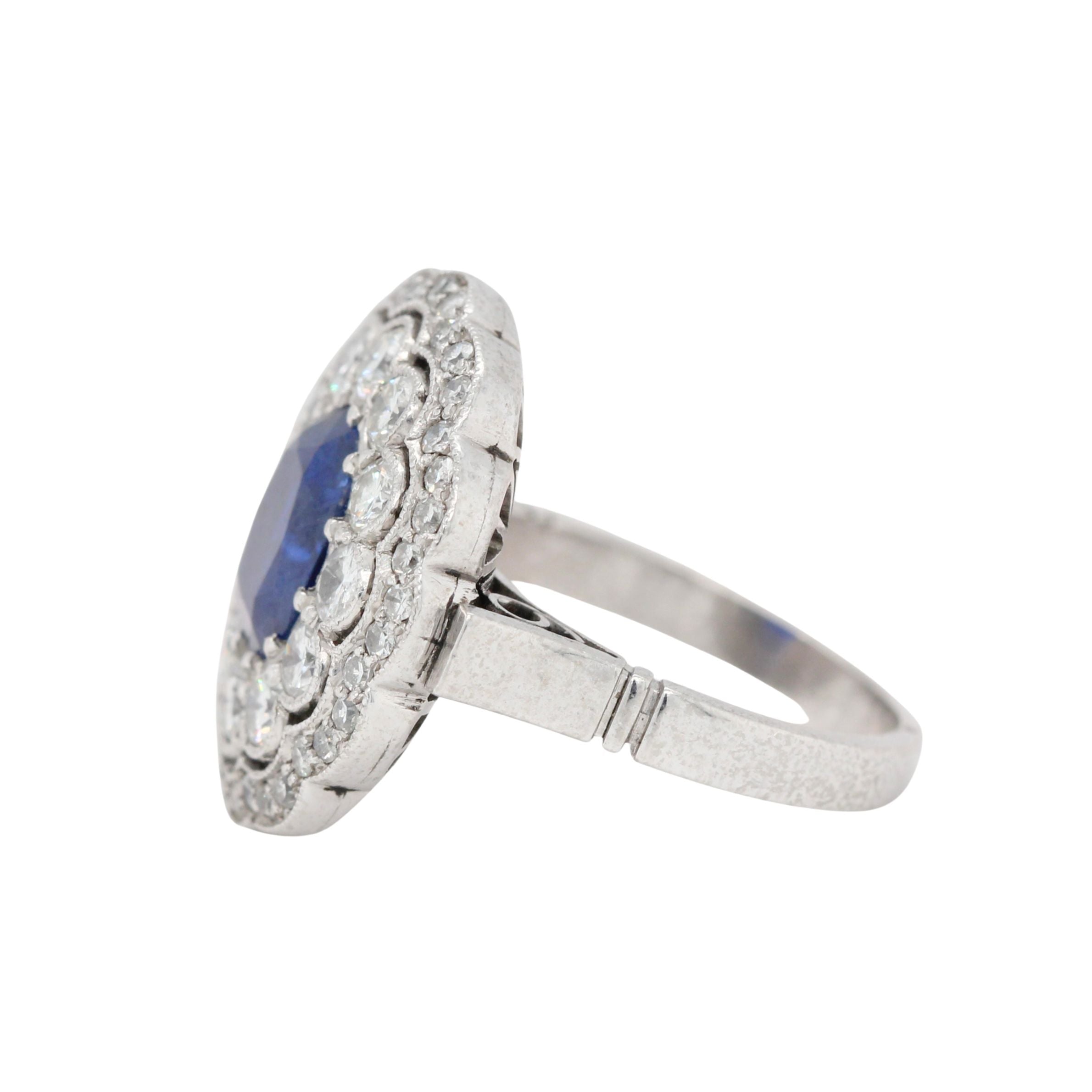 Ceylon Sapphire and Diamond Scalloped Cluster Ring-Charlotte Sayers Antique Jewellery
