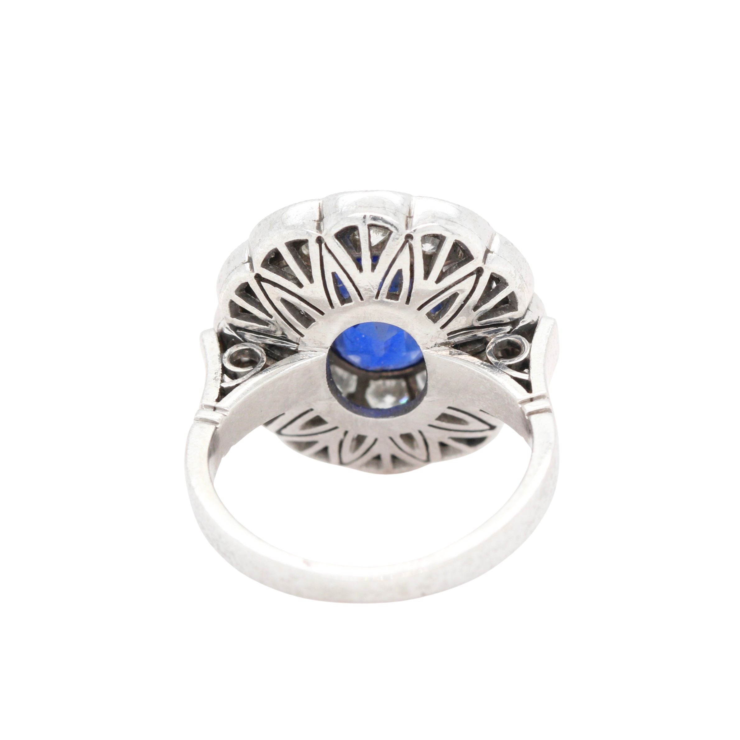 Ceylon Sapphire and Diamond Scalloped Cluster Ring-Charlotte Sayers Antique Jewellery
