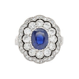 Ceylon Sapphire and Diamond Scalloped Cluster Ring-Charlotte Sayers Antique Jewellery