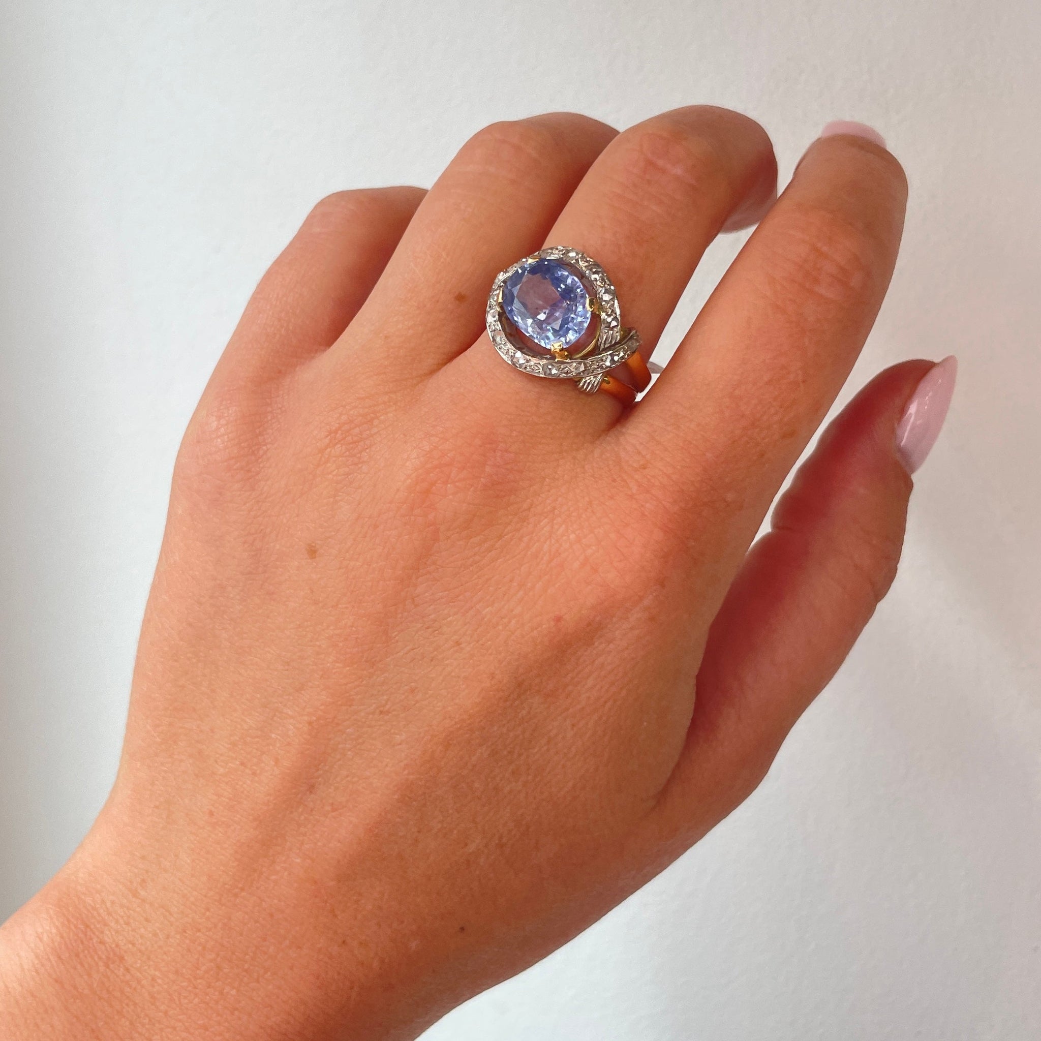 Ceylonese Sapphire and Diamond Ring-Charlotte Sayers Antique Jewellery