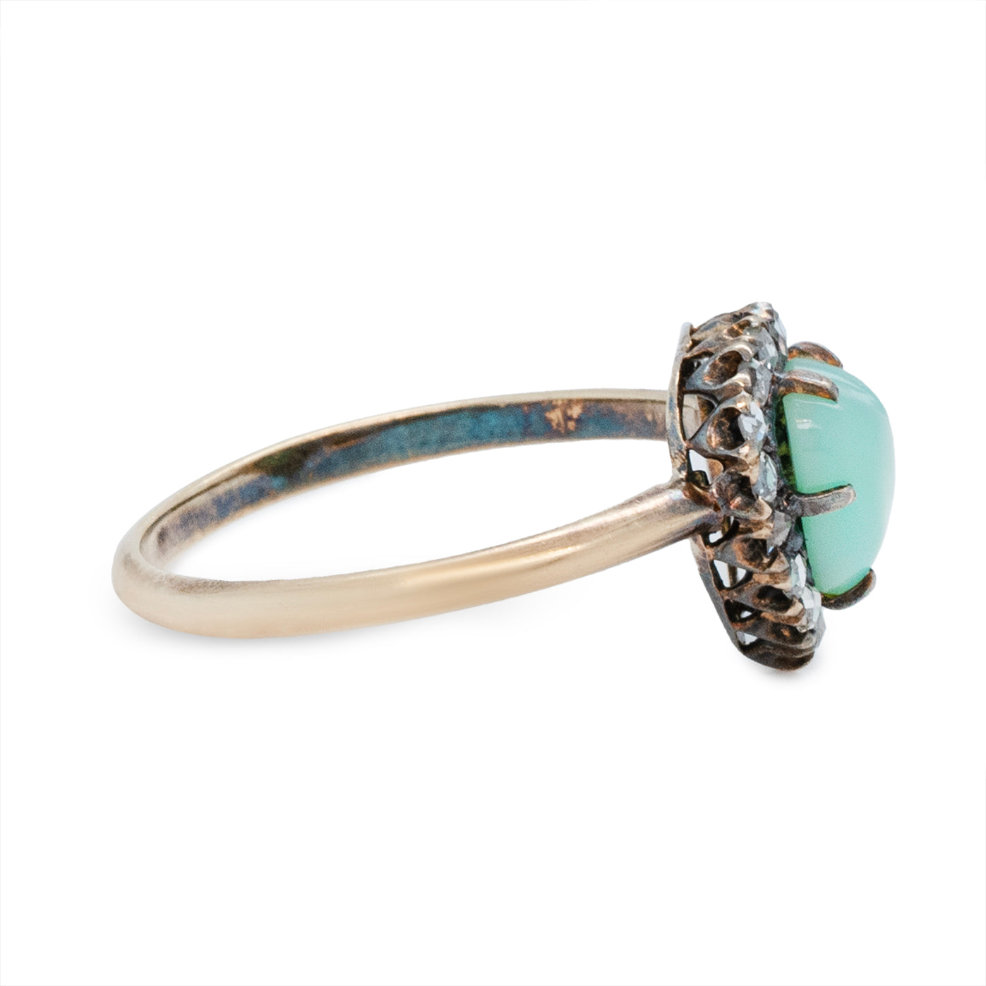 Chalcedony & Rose Cut Diamond Heart Ring-Charlotte Sayers Antique Jewellery