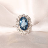 Edwardian Aquamarine and Diamond Cluster Ring