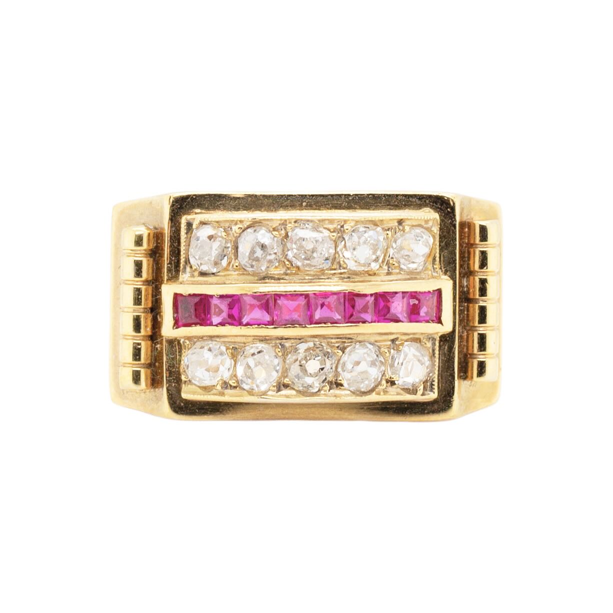 Chunky Ruby and Diamond Ring-Charlotte Sayers Antique Jewellery