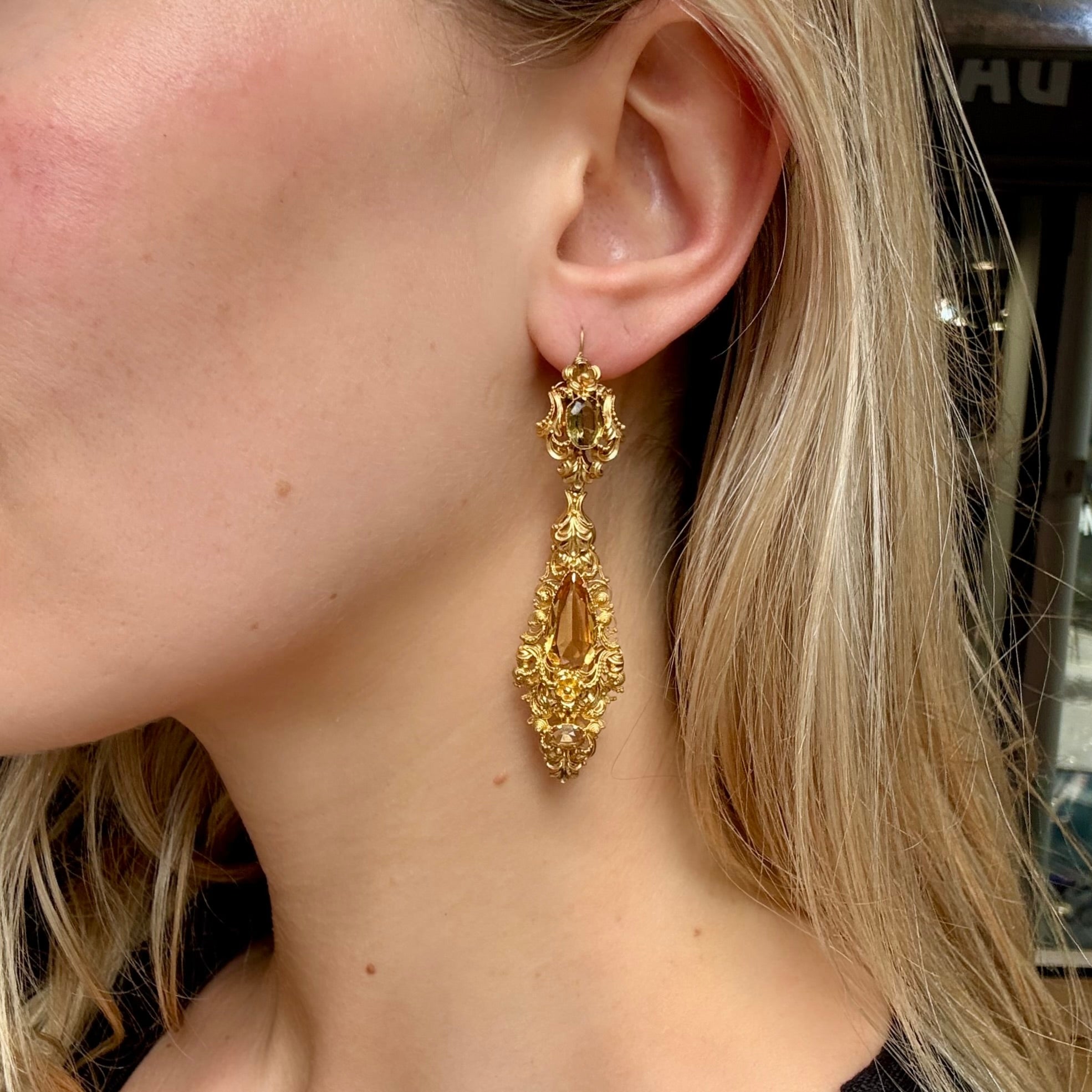 Citrine Drop Earrings-Charlotte Sayers Antique Jewellery