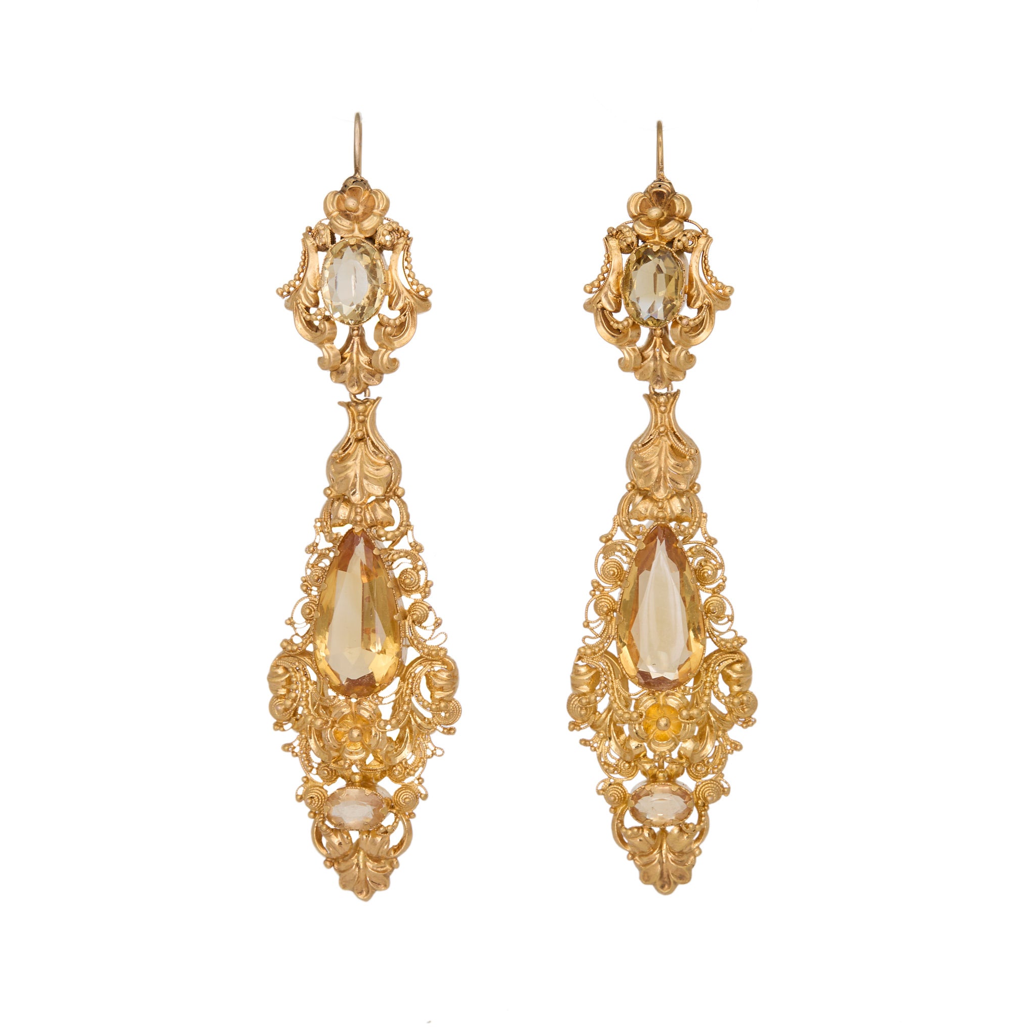 Citrine Drop Earrings-Charlotte Sayers Antique Jewellery