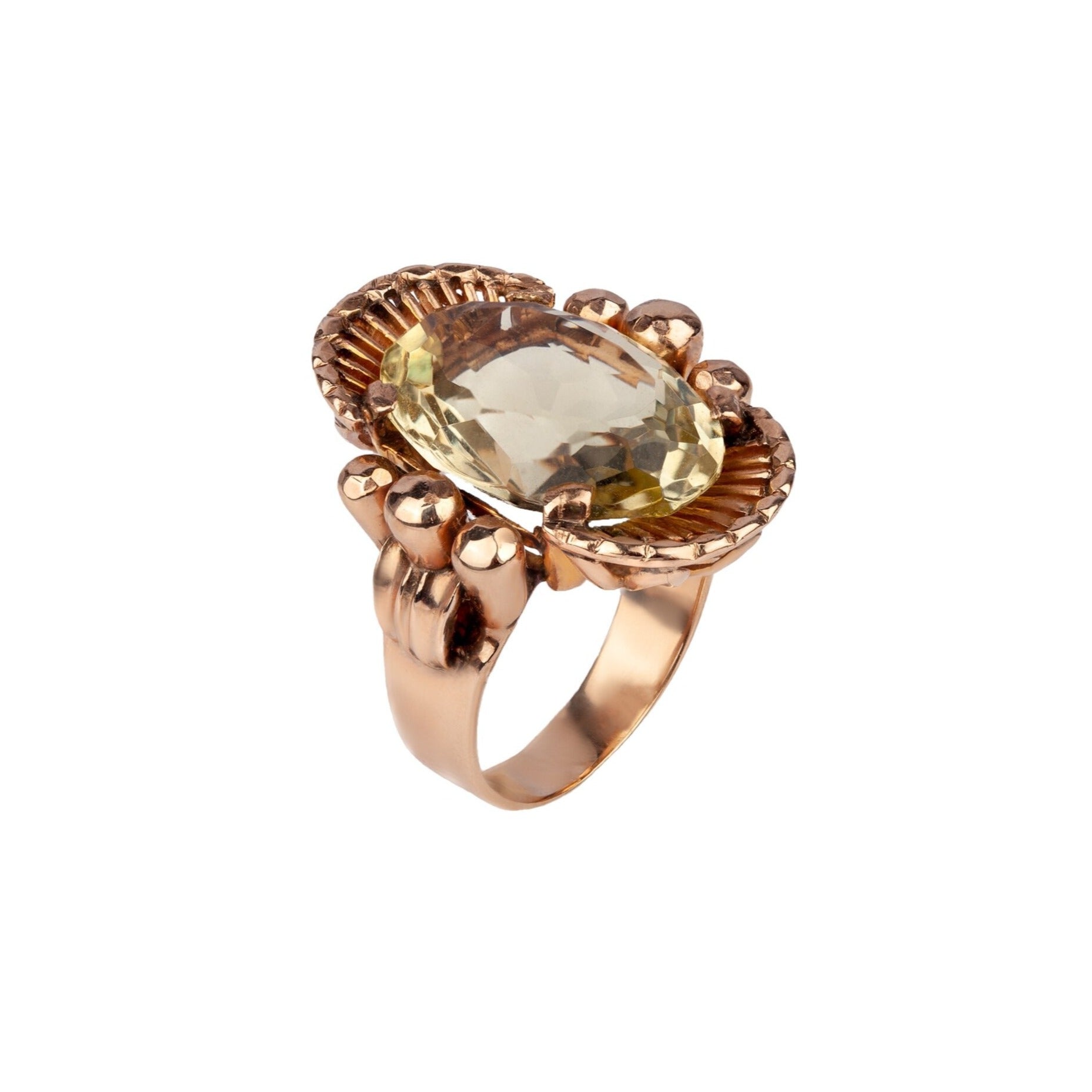 Citrine Gold Cocktail Ring-Charlotte Sayers Antique Jewellery