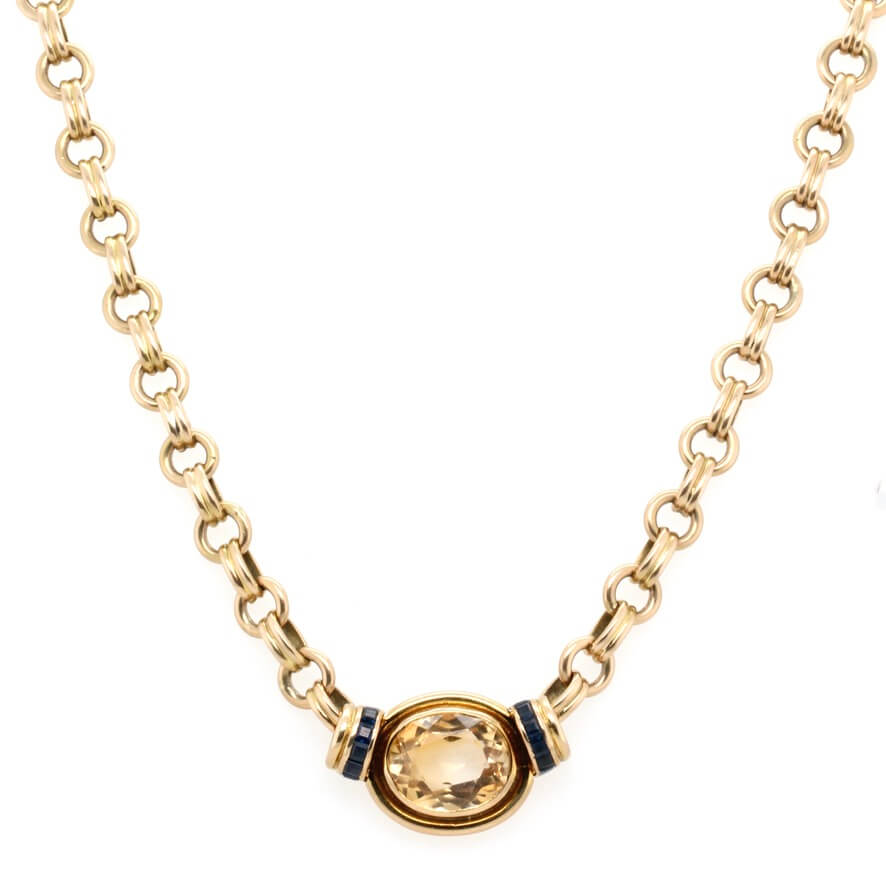 Citrine and Sapphire Necklace-Charlotte Sayers Antique Jewellery