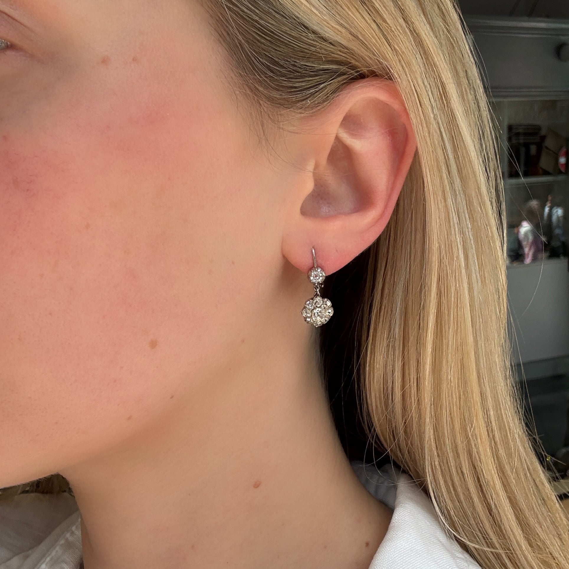 Cluster Diamond Drop Earrings-Charlotte Sayers Antique Jewellery