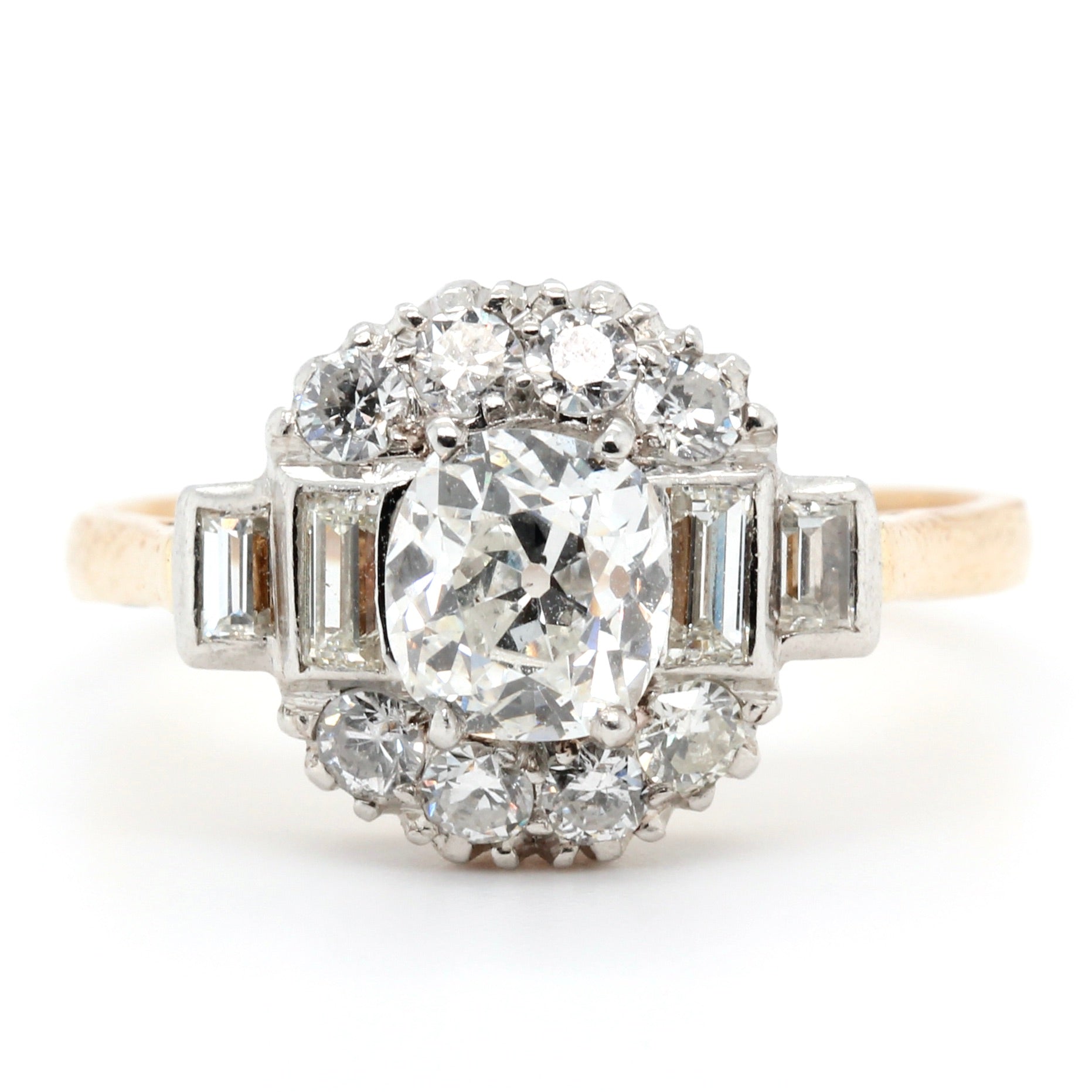 Cluster and Baguette Diamond Ring-Charlotte Sayers Antique Jewellery