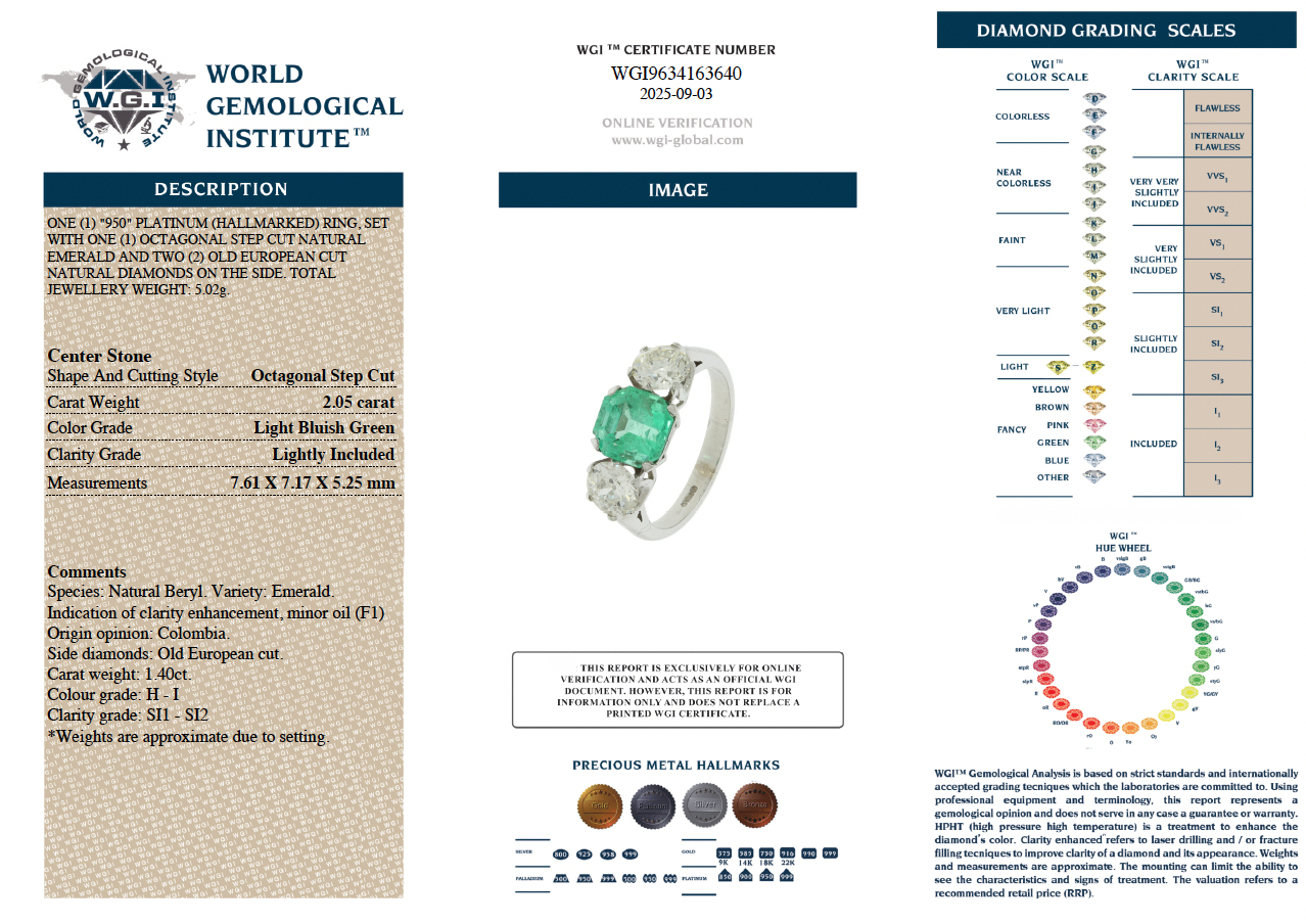 Colombian Emerald and Diamond Three Stone Ring-Charlotte Sayers Antique Jewellery