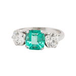 Colombian Emerald and Diamond Three Stone Ring-Charlotte Sayers Antique Jewellery