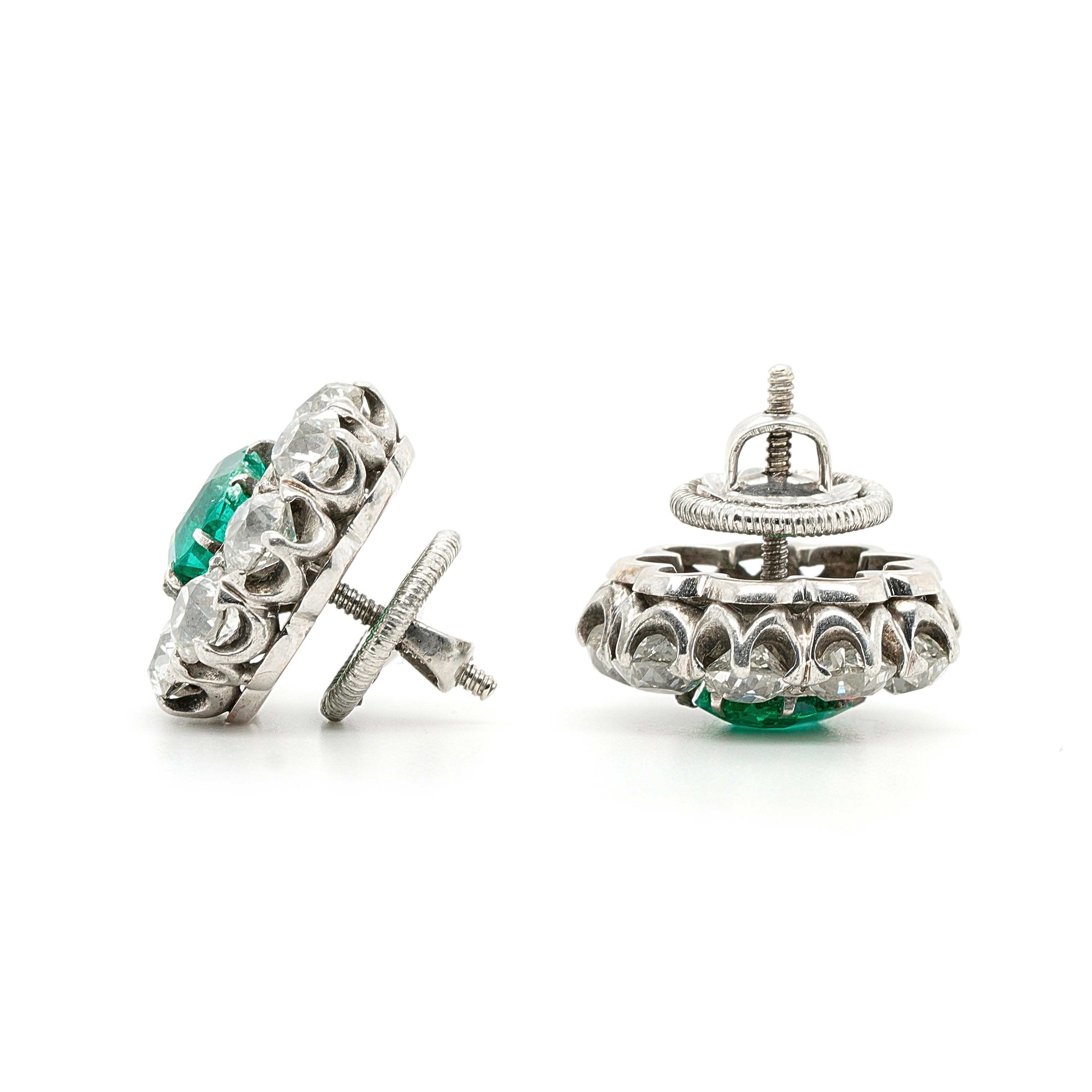 Columbian Emerald and Diamond Cluster Earrings-Charlotte Sayers Antique Jewellery