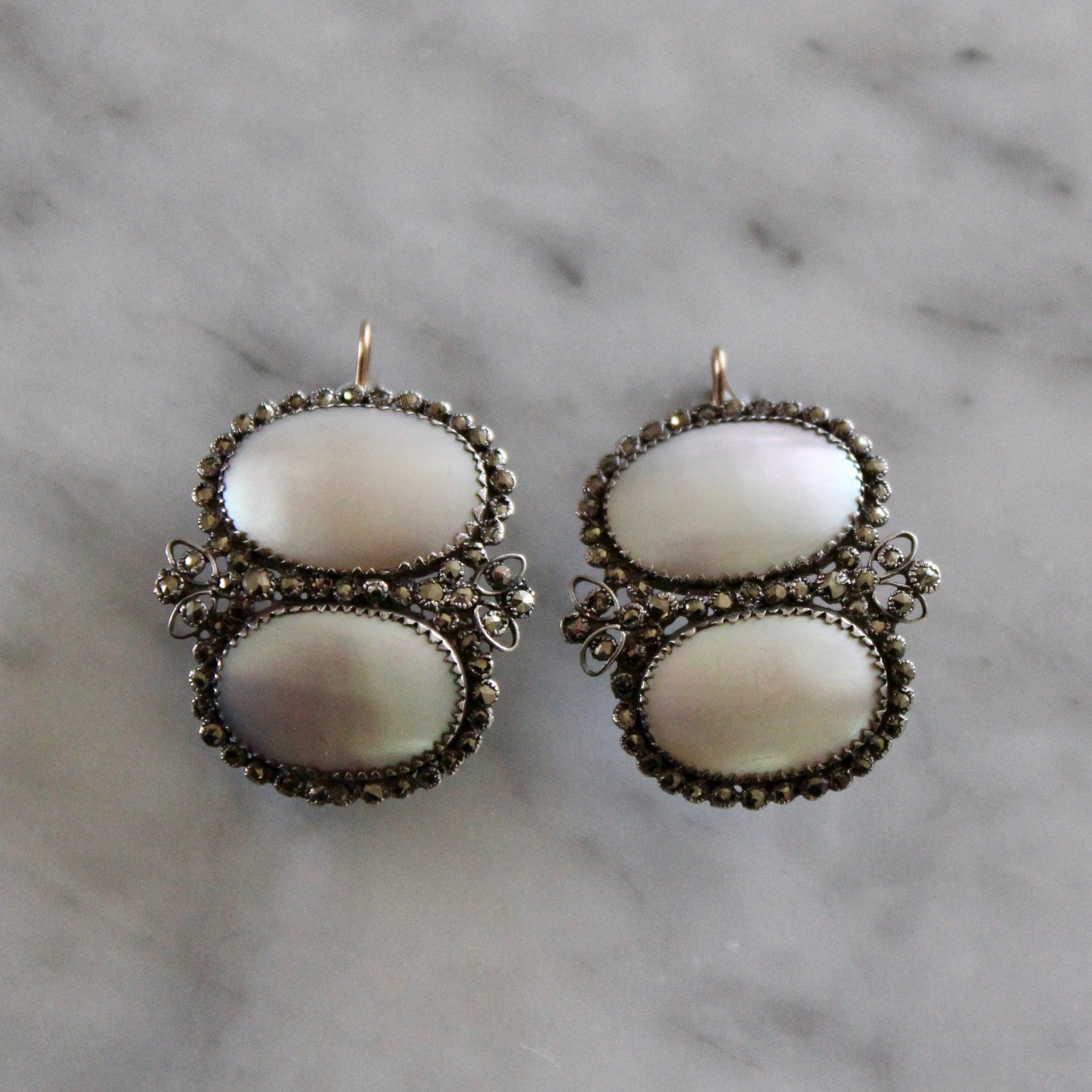 Coque De Perle and Pyrite Earrings-Charlotte Sayers Antique Jewellery