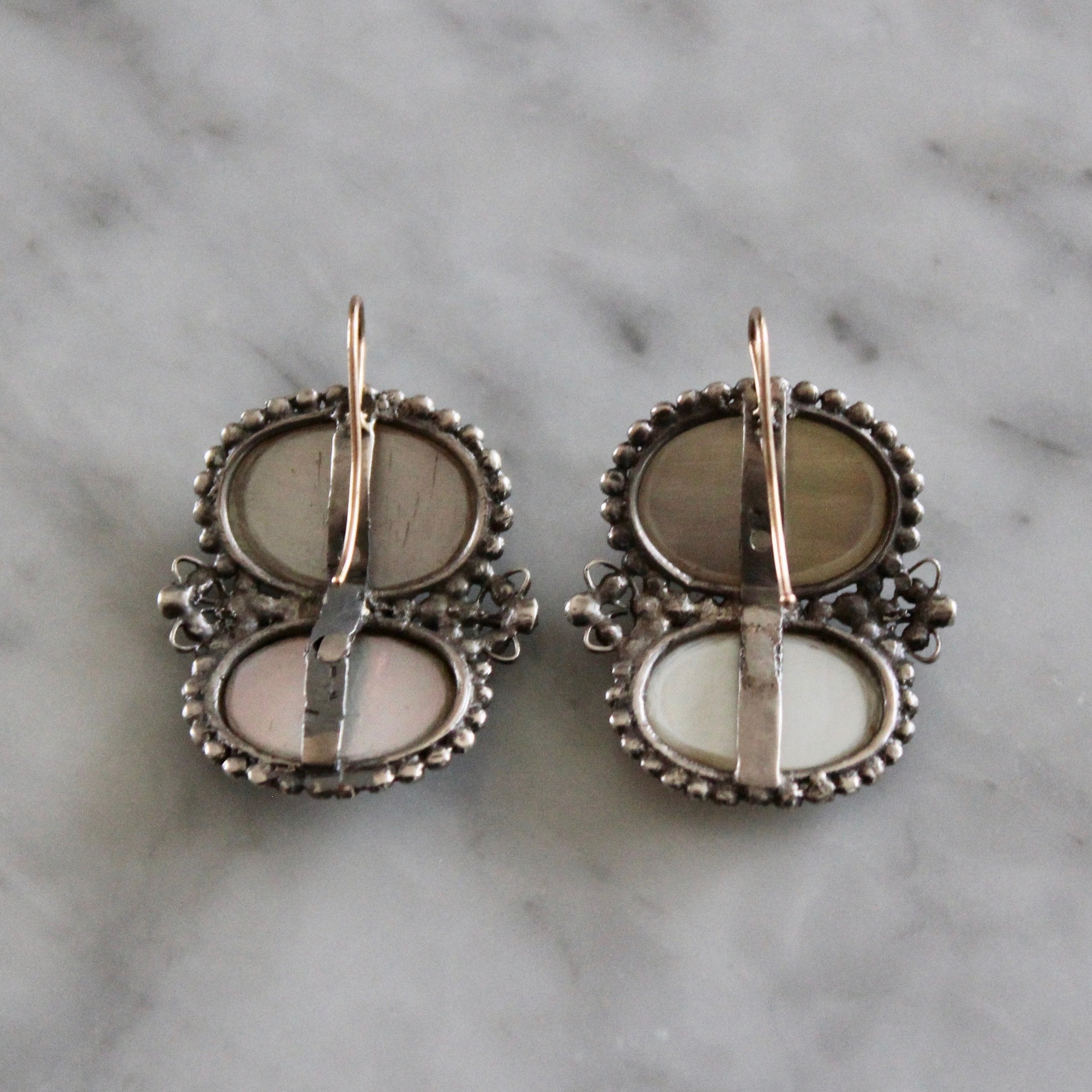 Coque De Perle and Pyrite Earrings-Charlotte Sayers Antique Jewellery