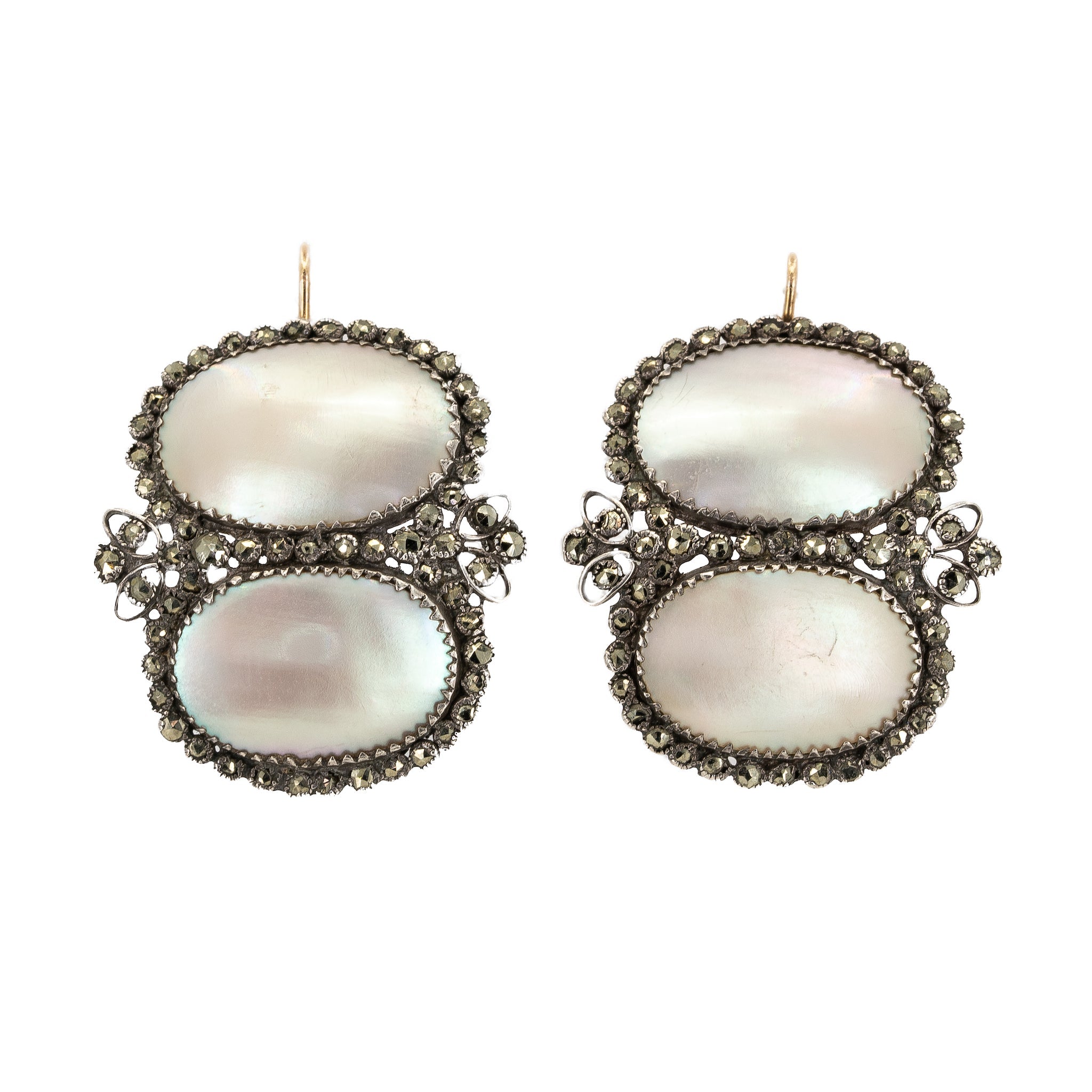 Coque De Perle and Pyrites Earrings-Charlotte Sayers Antique Jewellery