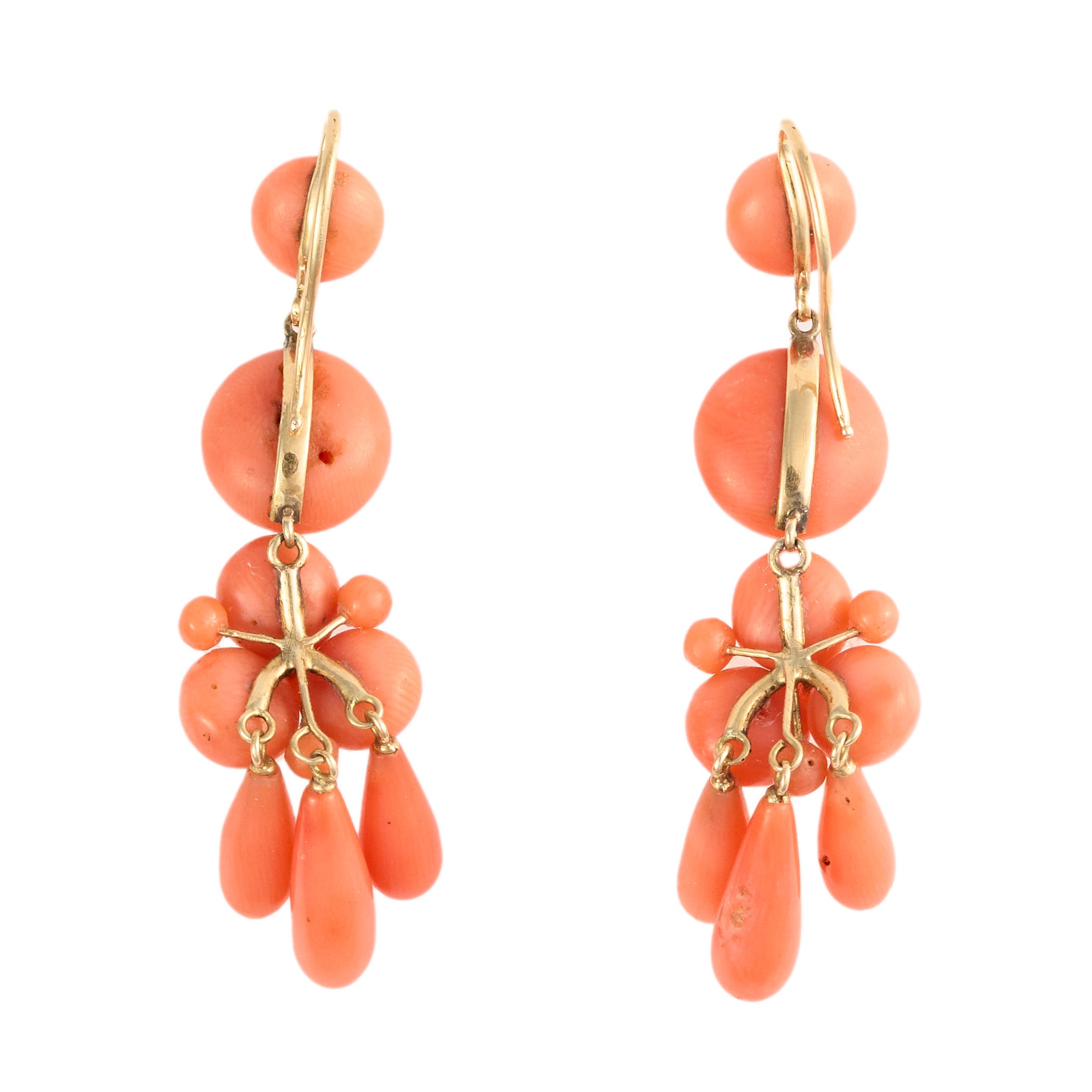 Coral Drop Earrings-Charlotte Sayers Antique Jewellery