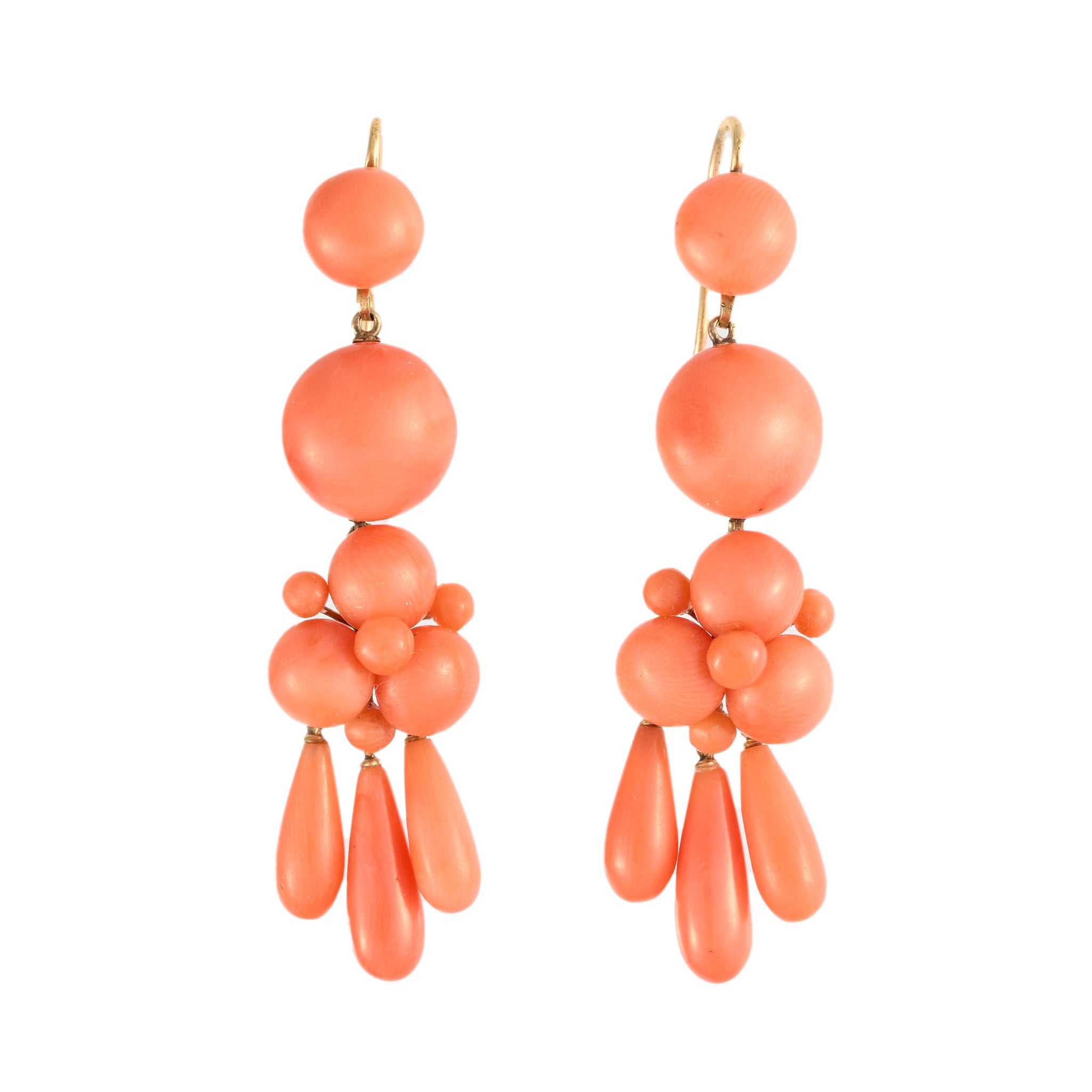 Coral Drop Earrings-Charlotte Sayers Antique Jewellery