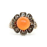 Coral and Diamond Flower Ring-Charlotte Sayers Antique Jewellery