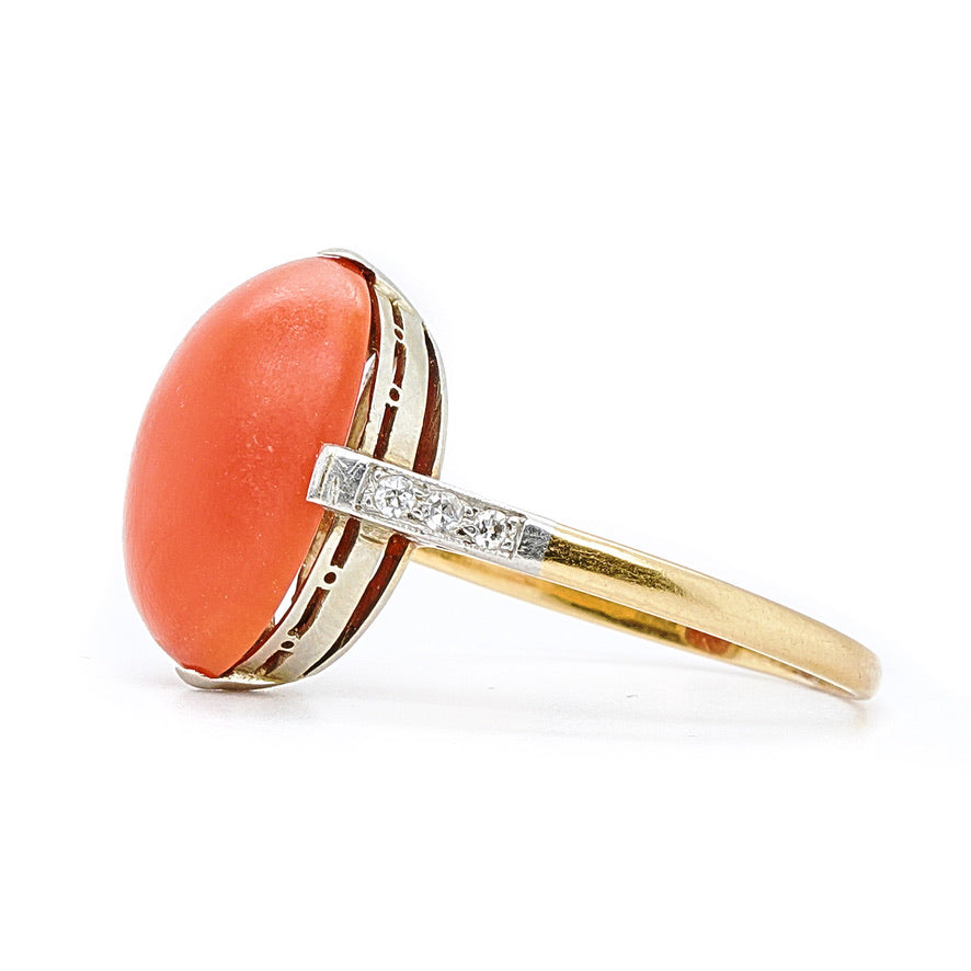 Coral and Diamond Ring-Charlotte Sayers Antique Jewellery