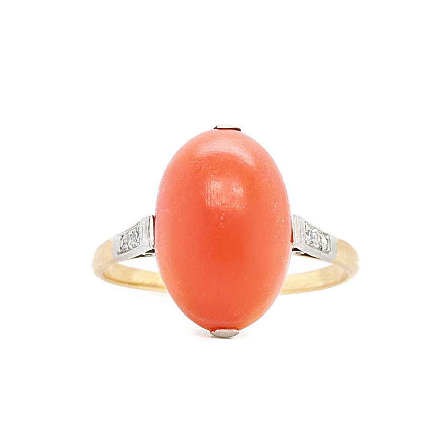 Coral and Diamond Ring-Charlotte Sayers Antique Jewellery