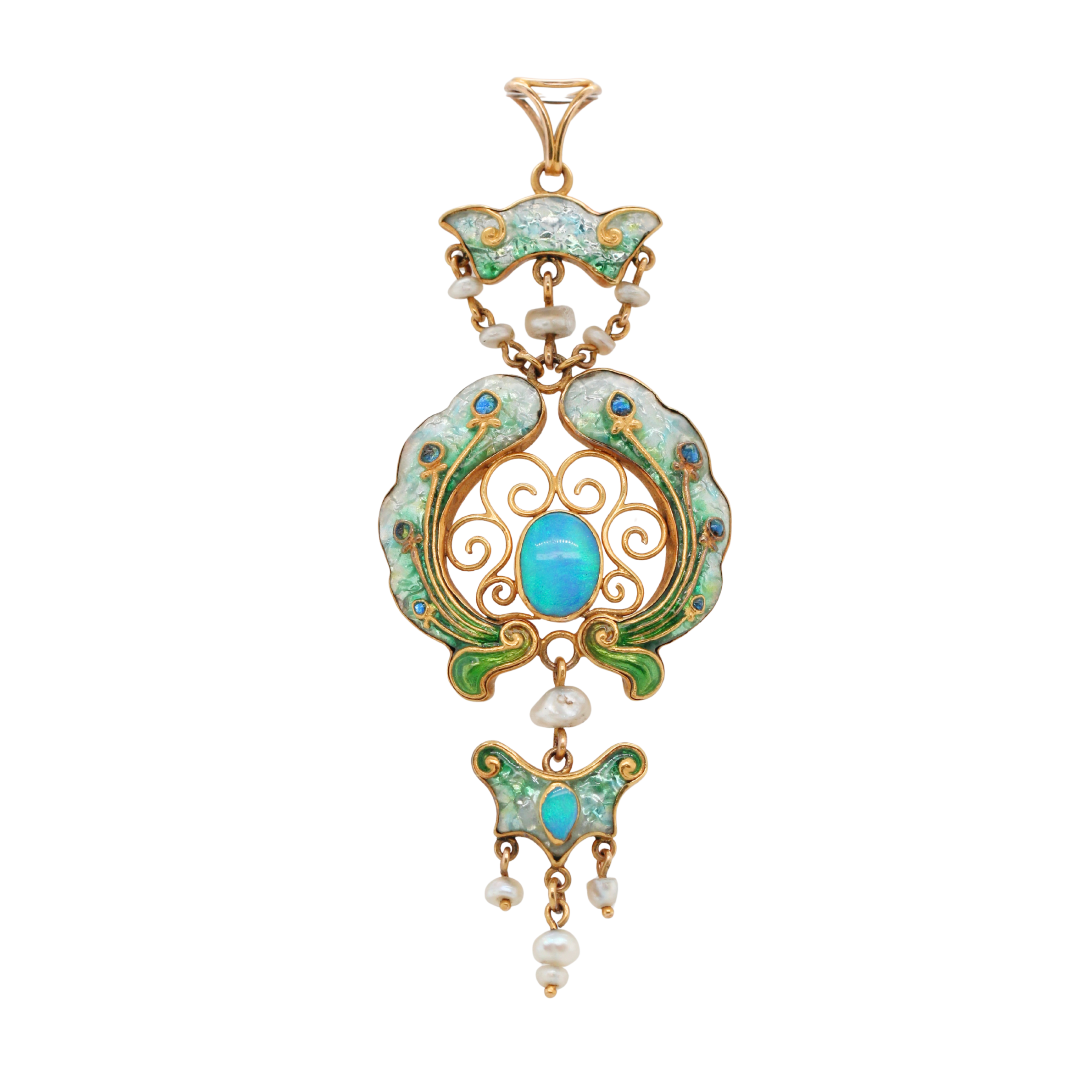 Cromer Watt Enamel Opal and Pearl Pendant-Charlotte Sayers Antique Jewellery