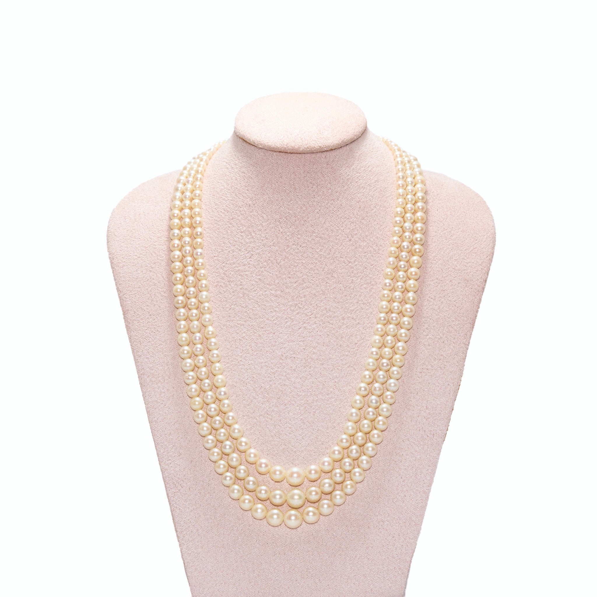 Cultured Pearl Three Row Necklace-Charlotte Sayers Antique Jewellery
