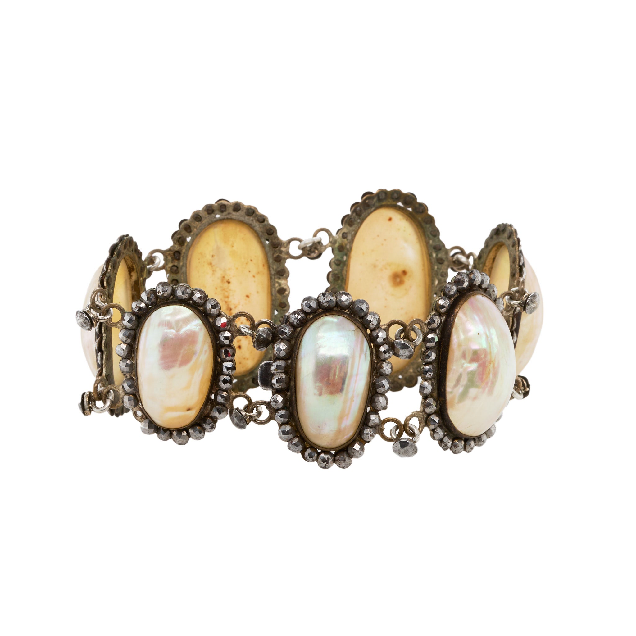 Cut Steel Mother of Pearl Bracelet-Charlotte Sayers Antique Jewellery