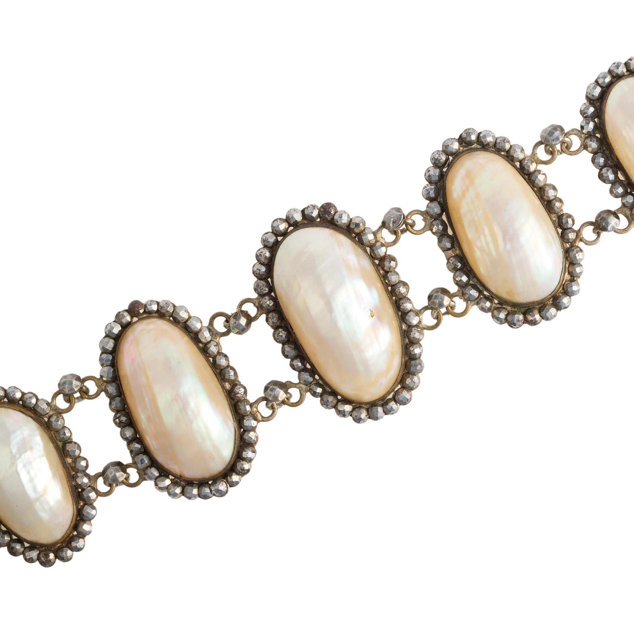 Cut Steel Mother of Pearl Bracelet-Charlotte Sayers Antique Jewellery