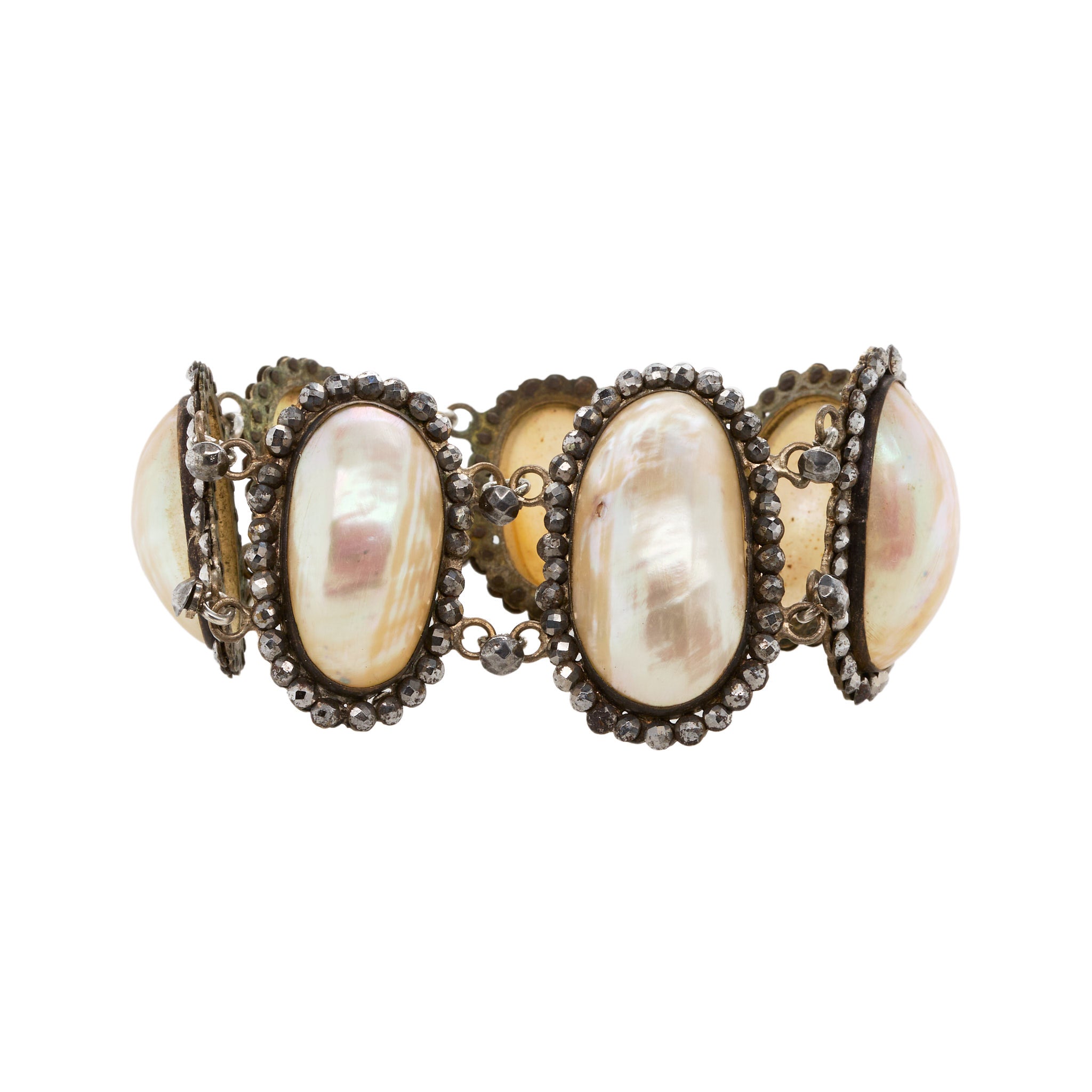 Cut Steel Mother of Pearl Bracelet-Charlotte Sayers Antique Jewellery
