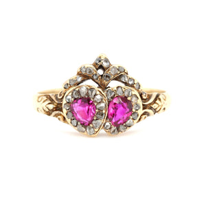 Victorian Ruby Double Heart Ring