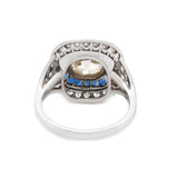 Art Deco Inspired Cushion Cut Diamond and Sapphire Ring