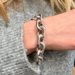 Danish Chunky Silver Chain Link Bracelet-Charlotte Sayers Antique Jewellery