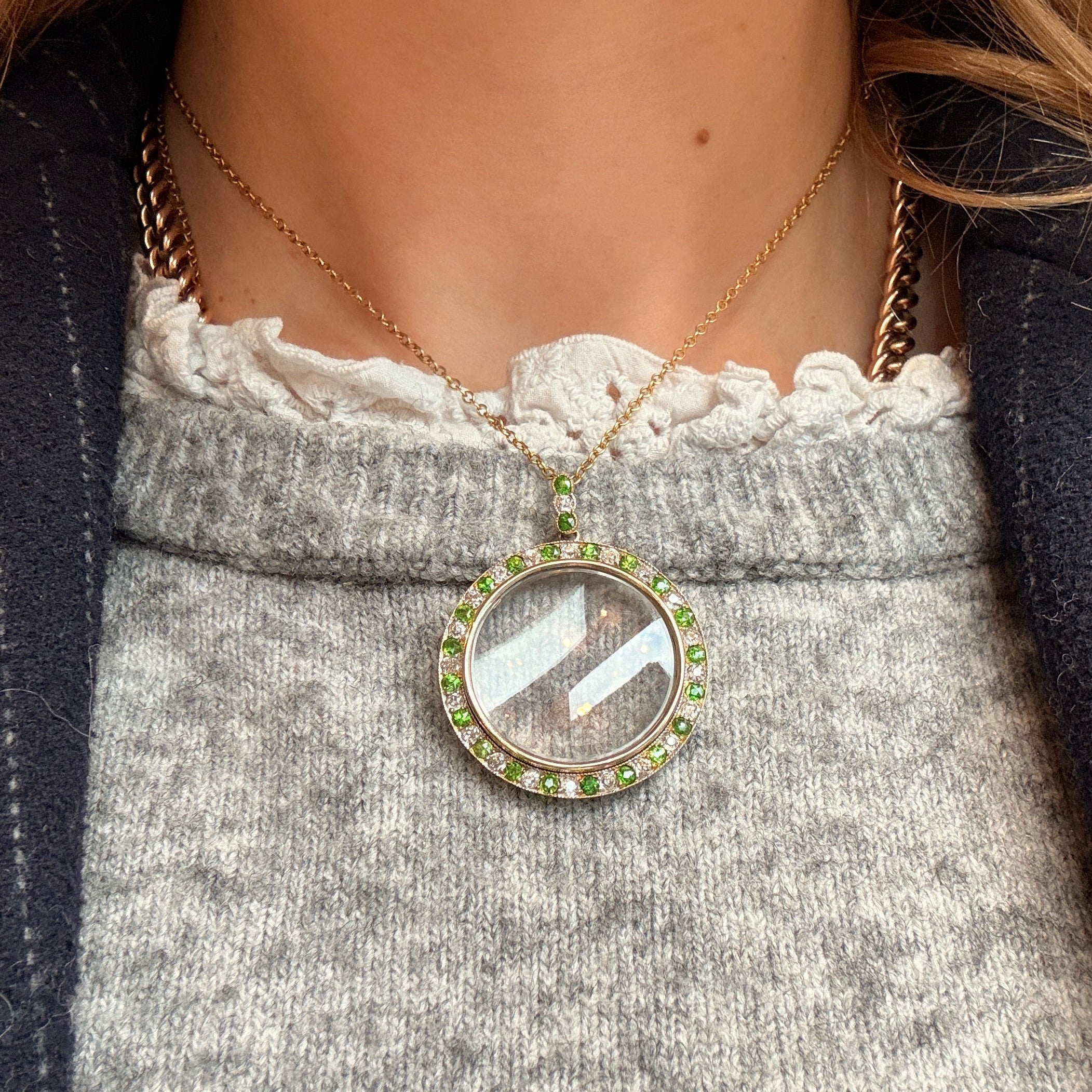 Demantoid Garnet Diamond Pendant-Charlotte Sayers Antique Jewellery