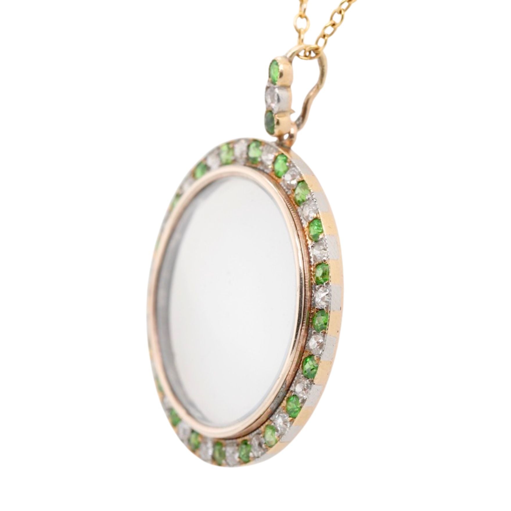 Demantoid Garnet Diamond Pendant-Charlotte Sayers Antique Jewellery