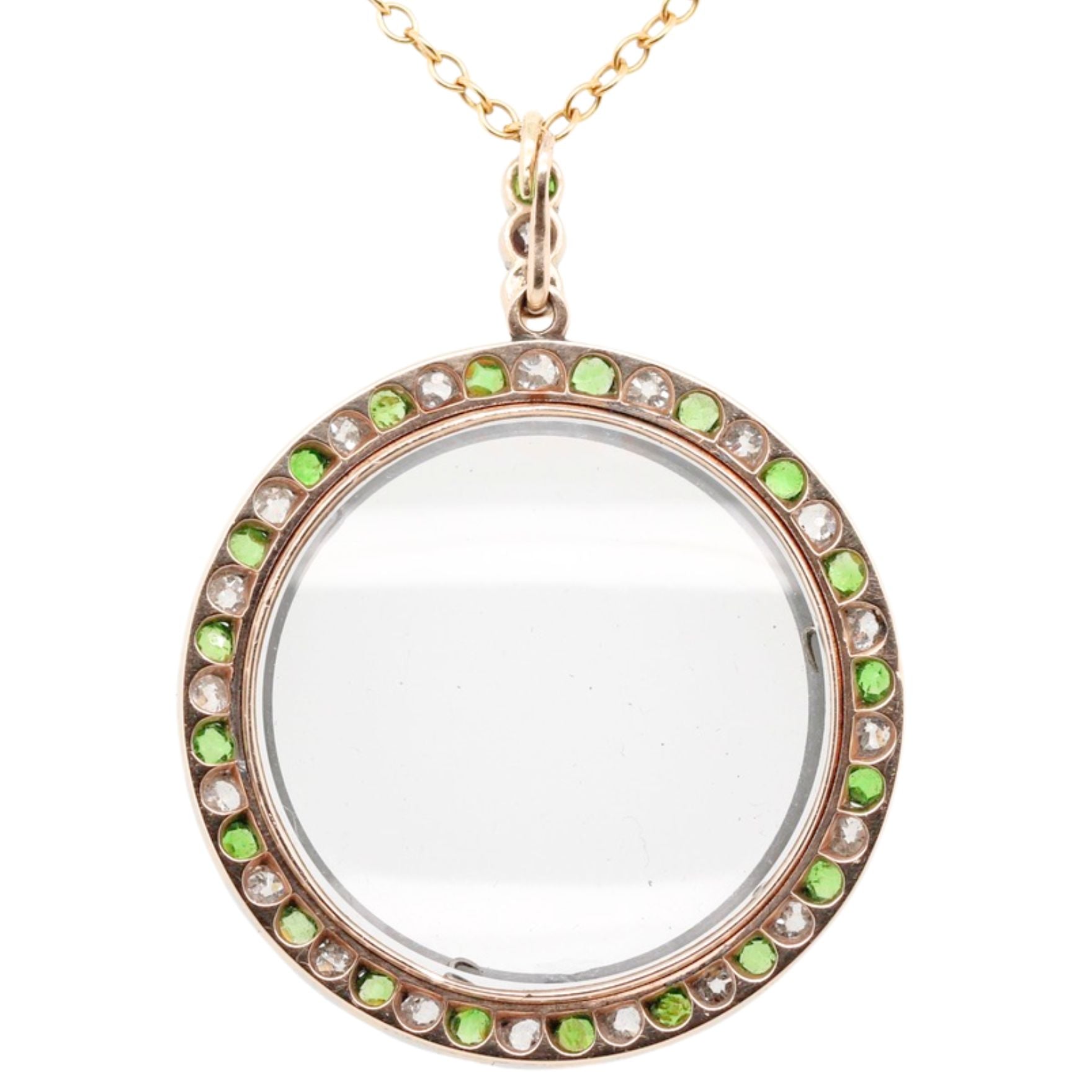 Demantoid Garnet Diamond Pendant-Charlotte Sayers Antique Jewellery
