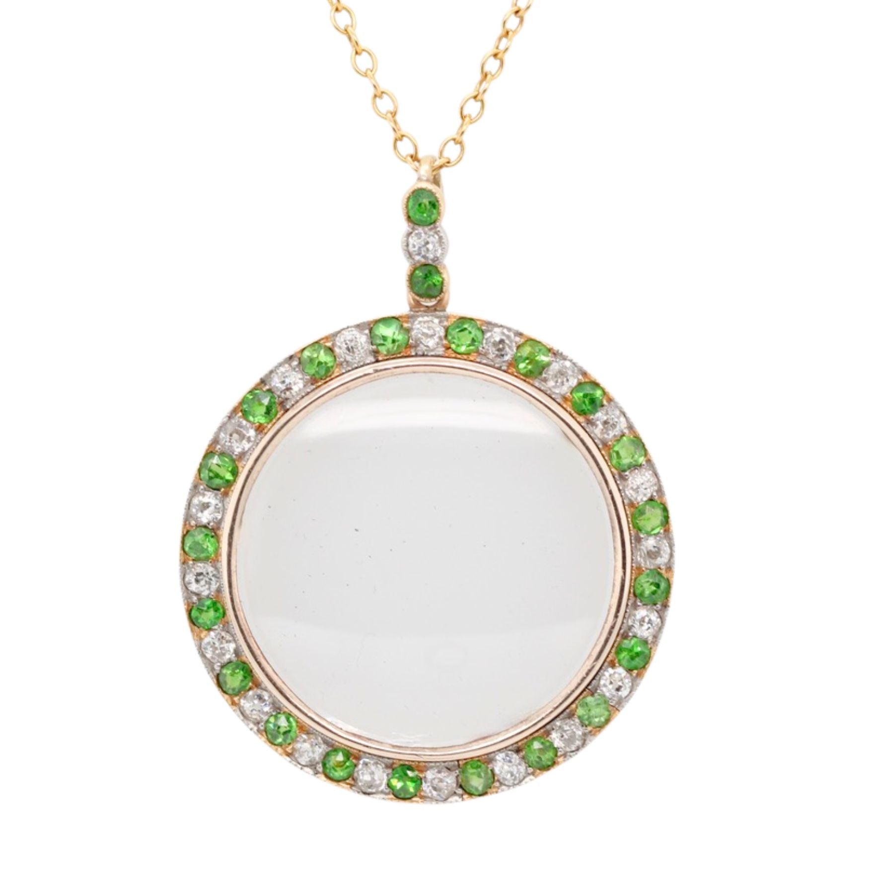Demantoid Garnet Diamond Pendant-Charlotte Sayers Antique Jewellery