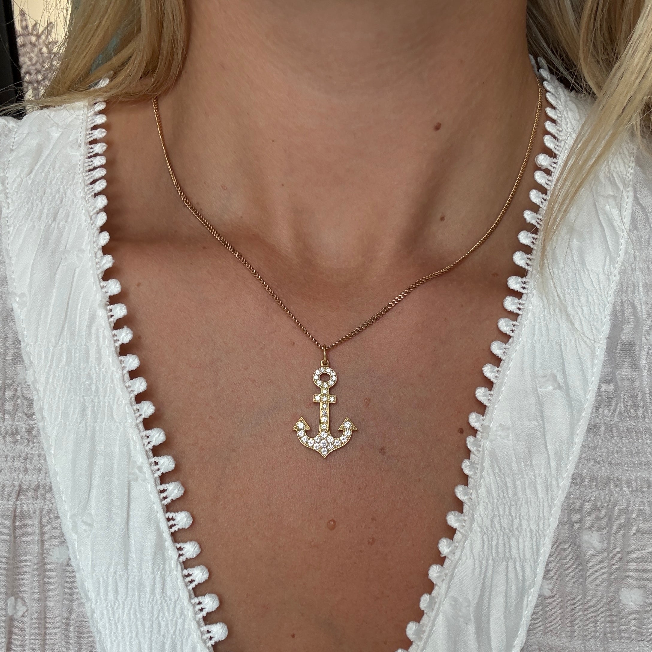 Diamond Anchor Pendant-Charlotte Sayers Antique Jewellery
