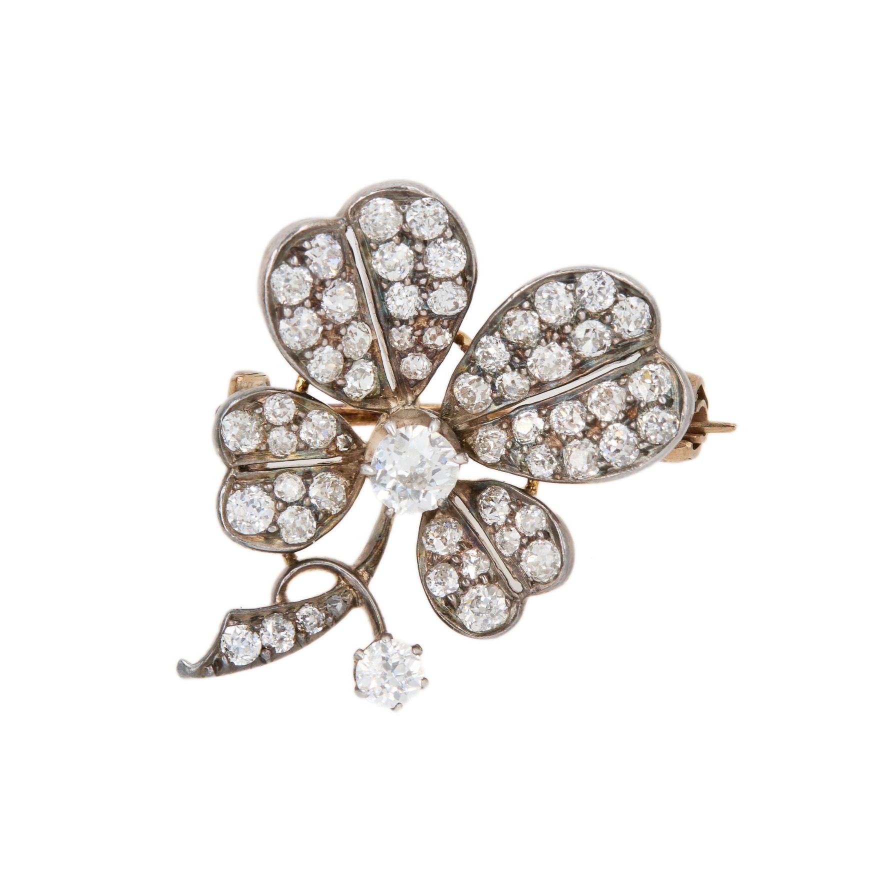 Diamond Clover Brooch-Charlotte Sayers Antique Jewellery