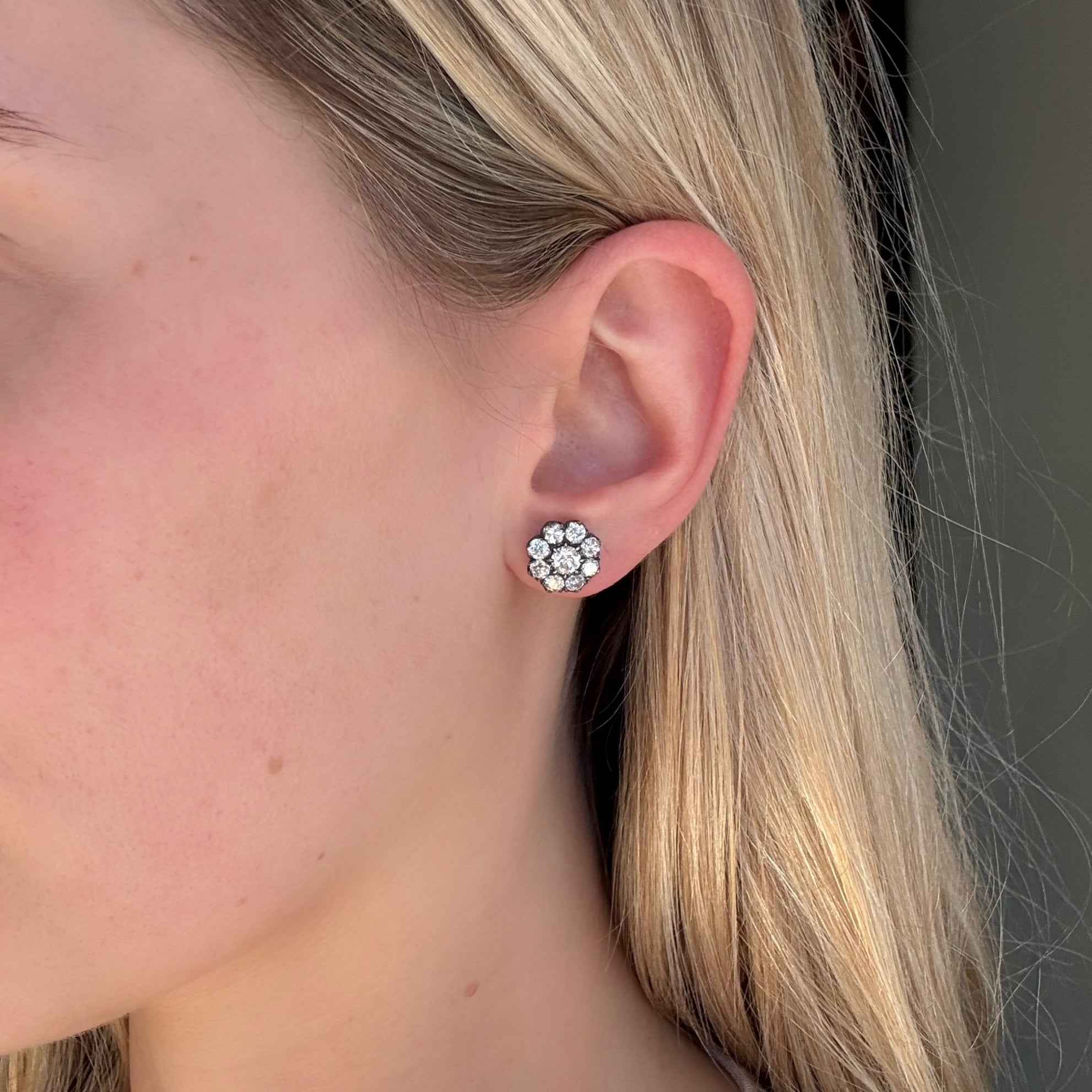 Diamond Cluster Earrings-Charlotte Sayers Antique Jewellery
