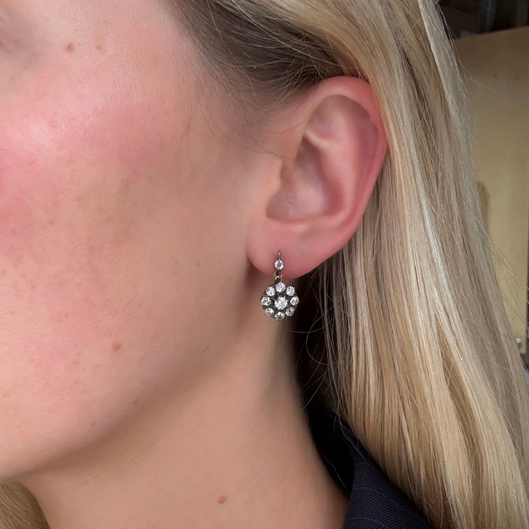 Diamond Cluster Earrings-Charlotte Sayers Antique Jewellery