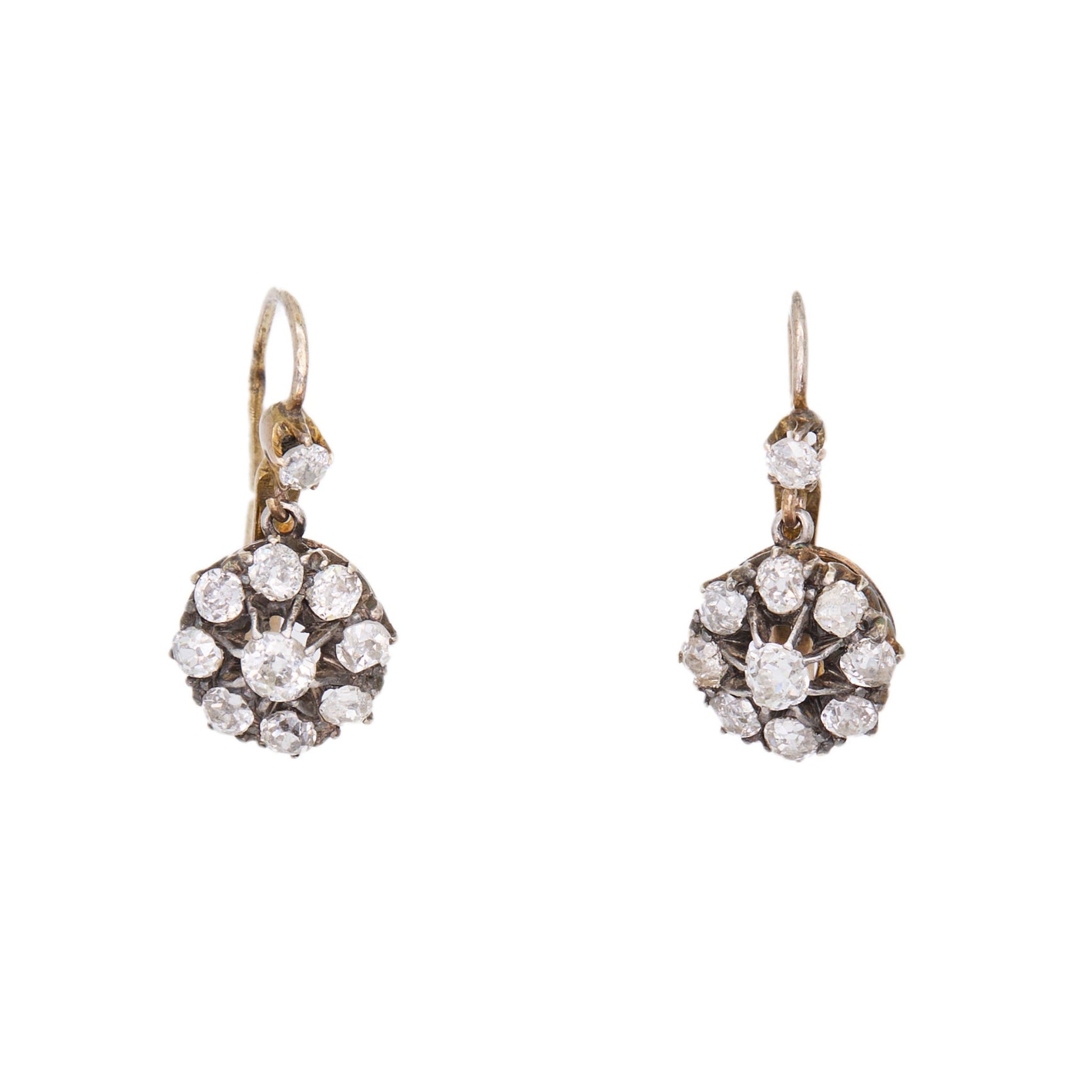 Diamond Cluster Earrings-Charlotte Sayers Antique Jewellery